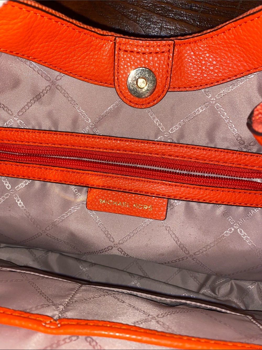Michael Kors Coral Orange Rope Handle Tote Shoulder Bag Gold MK Medallion - Picture 8 of 15